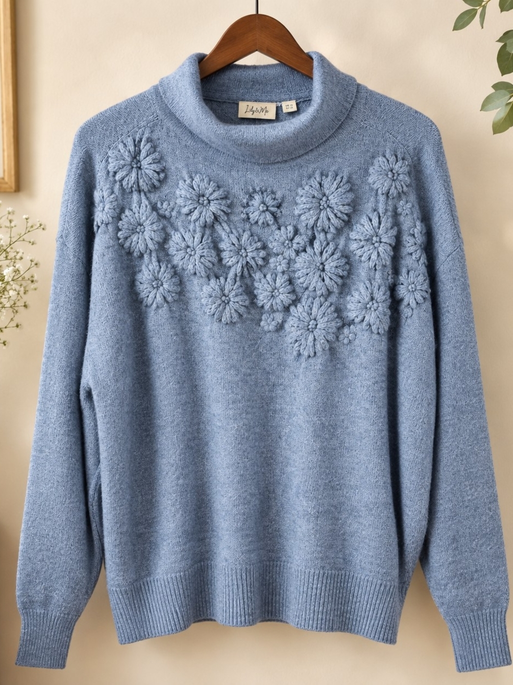 Lily & Me Croft Oversized Floral Embroidered Sweater Blue UK 10 NWT